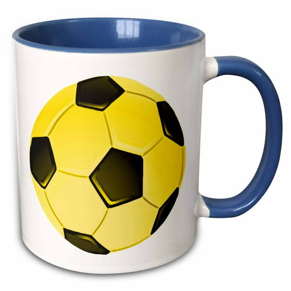 3drose, Soccer Ball in Yellow Design Print, 11oz Two-tone Blue Mug