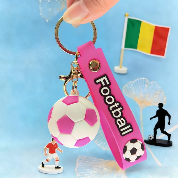 Soccer Ball Keychain for Soccer Party-favors Soccers Stress Ball Colorful Soccers Charms ,Metal Rotating 7D Sports Keychain, Sports Themed Party Favor（Pink）