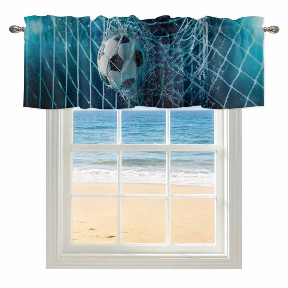 Soccer Ball Kitchen Valances for Windows 42x12 Inch Kitchen Curtains Valances Rod Pocket Splashing Water Sports Refreshing Bathroom Window Valances for Window Treatment Decor
