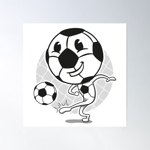 Soccer Ball Mascot Illustration Kicking Ball. Ideal For Educational And Advertising Materials Poster Wall Art, Modern Wall Decor For Living Room Bedroom, 30x30 UNFRAMED