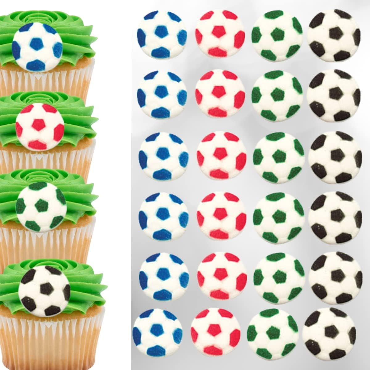 CAKESUPPLYSHOP Soccer Ball Multi Color Edible Molded Sugar Cake/Cupcake Decorations - 12 ct