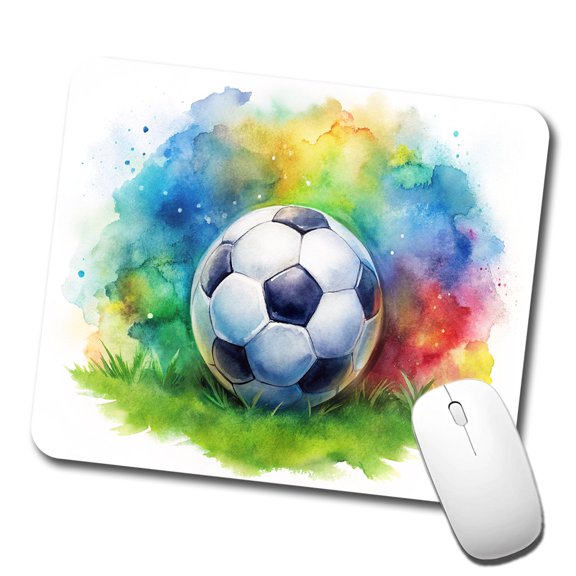Soccer Ball On Field Watercolor Mouse Pad Low Profile Gaming Mat