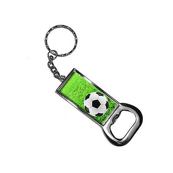 Soccer Ball On Grassy Field Bottle Opener Keychain