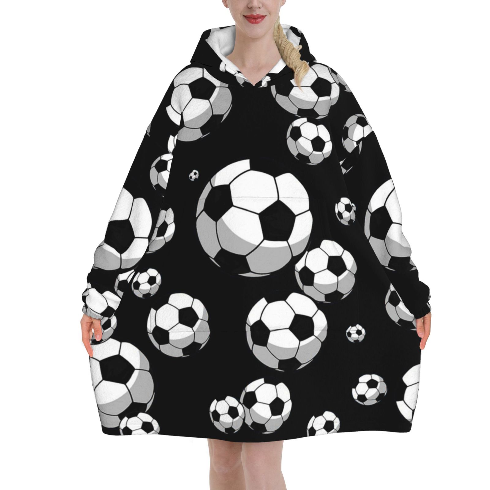 Soccer Ball Oversized Blanket Hoodie Wearable Blanket Hoodie For Adults