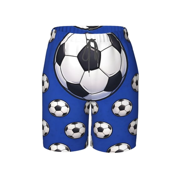Soccer Ball Pattern Beach Pants Teen Shorts with Mesh Lining and Drawstring