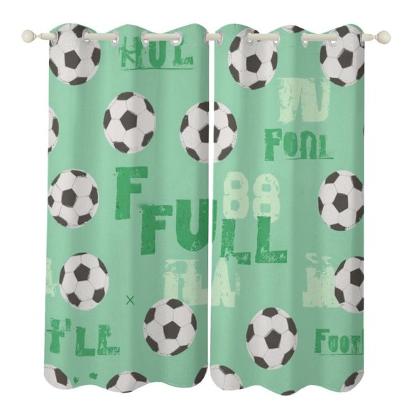 Soccer Ball Pattern Green Background 2 Panels 3D Printing Pattern Curtain for Bedroom Living Room Kitchen Window Decoration Home