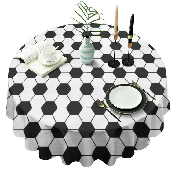 Soccer Ball Pattern Round Tablecloth 60"x60",Wrinkle Wipeable Table Cloth for Kitchen Dining Room Picnic Patio Party