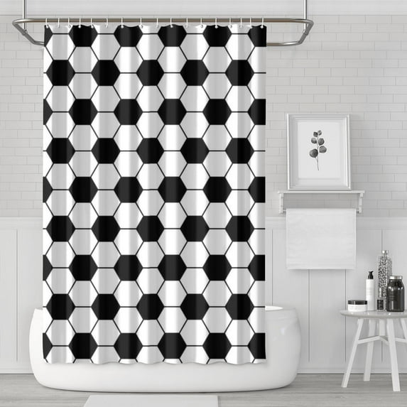 Soccer Ball Pattern Shower Curtain 72"x72" ,Bathroom Decorative Shower Curtains Set with 12 Hooks,Modern Waterproof Washable Shower Curtain