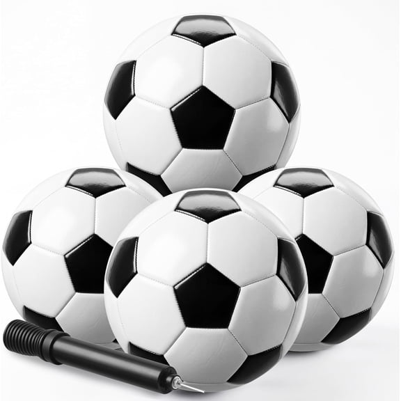 Soccer Ball Size 3 with Pump Black and White Training Ball for Kids 4-Pack