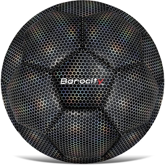Soccer Ball Size 4 Black with Reflective Iridescent Rainbow Hex Pattern