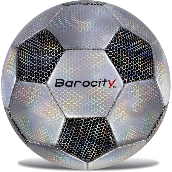 Soccer Ball Size 5 with Reflective Iridescent Rainbow Hex Pattern Black and Silver