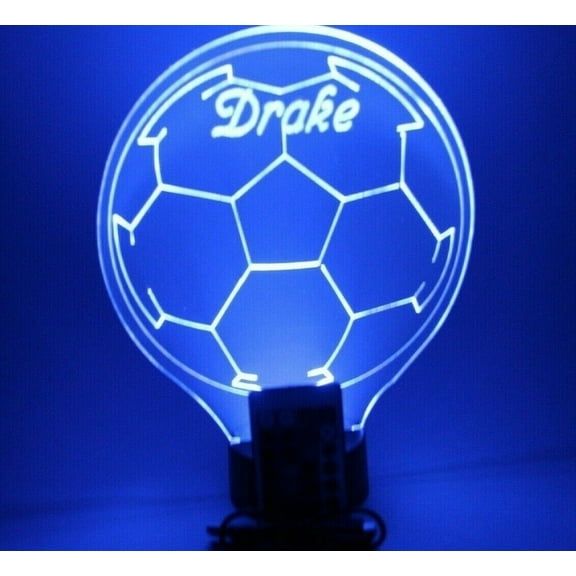 Soccer Ball Soccerball Sports Team Player Fan Name Night Light Up Lamp LED Personalized Any Name Custom Desk Table Lamp, It's WOW, With Remote 16 Colors Changing, Free Engraving, Great Gift