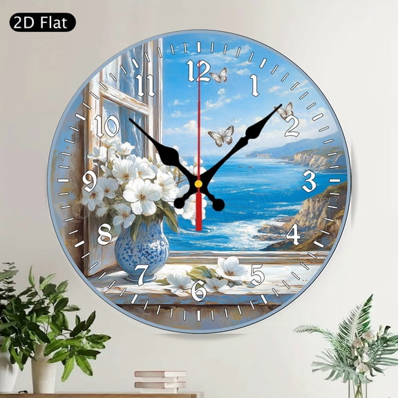 Soccer Ball Sunflower Round Wall Clock, Silent Non-Ticking Football Themed Wall Decor for Kids Room Game Room Bedroom