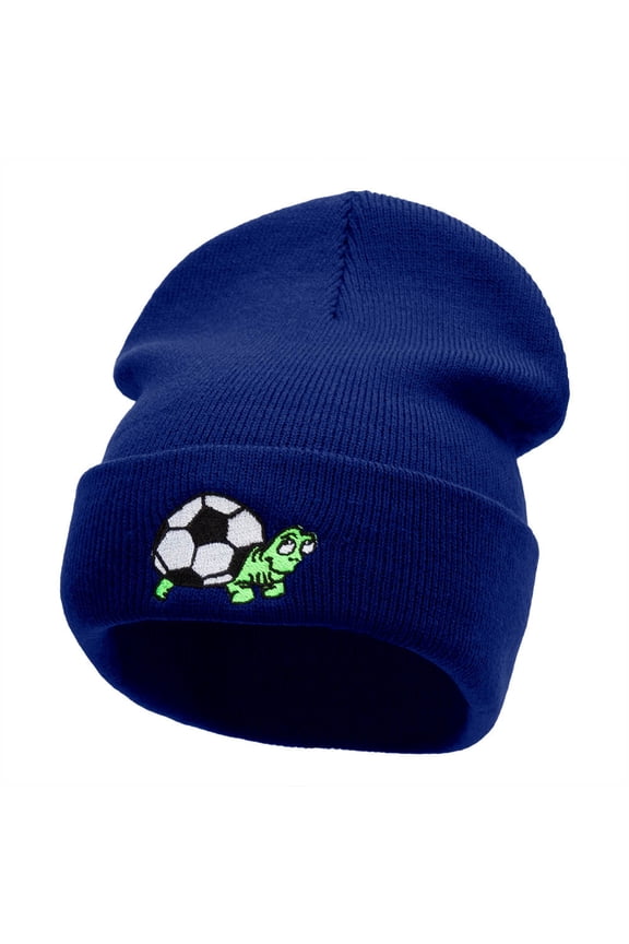 Soccer Ball Tortoise Embroidered 12 Inch Long Knitted Beanie - Royal OSFM