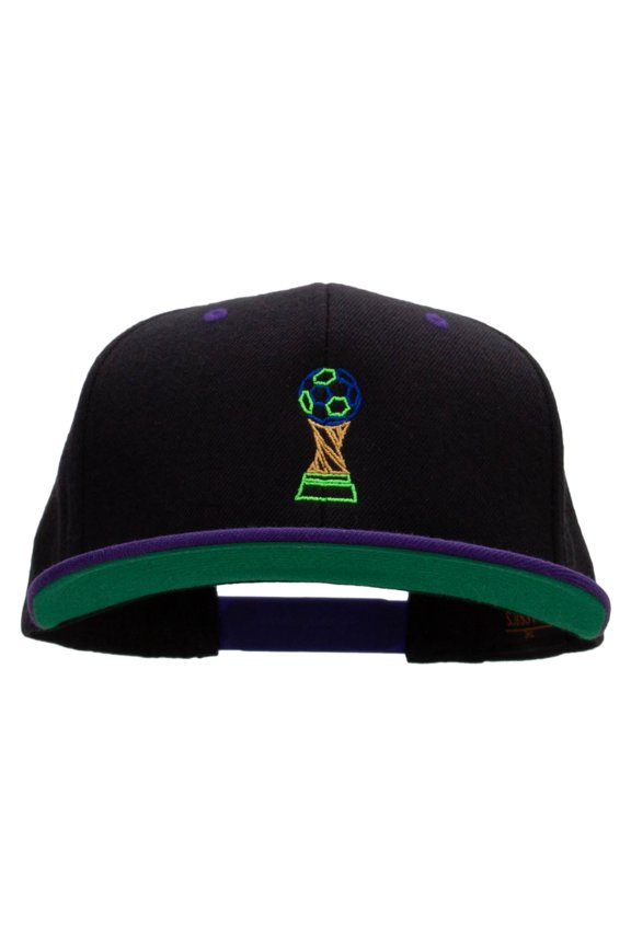Soccer Ball Trophy Embroidered Wool Blend 2 Tone Classic Snapback - Black Purple OSFM