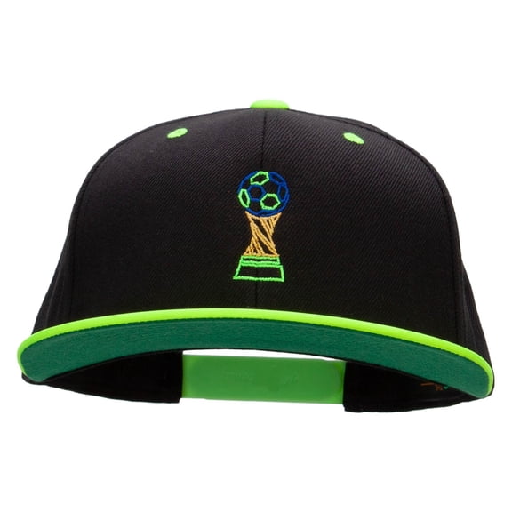 Soccer Ball Trophy Embroidered Wool Blend 2 Tone Classic Snapback - Black Yellow OSFM