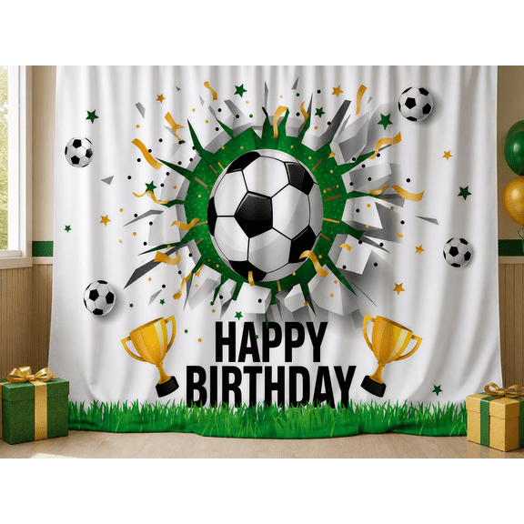 Soccer Ball Trophy Happy Birthday Backdrop