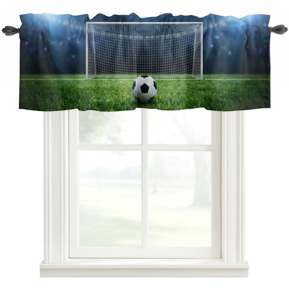 Soccer Ball Valances for Windows Farmhouse Kitchen Curtains Valances Rod Pocket Valance Curtains for Kitchen Windows Stadium Sports Goal Post Grass Green Window Valances for Bathroom Bedroom 42"x12"