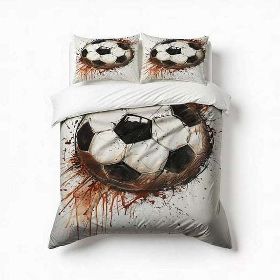 Soccer Ball Watercolor Bedding Set 3 Pcs Soft Microfiber Quilt Cover For Bedroom Decor, Comforter Cover With 2 Pillowcase