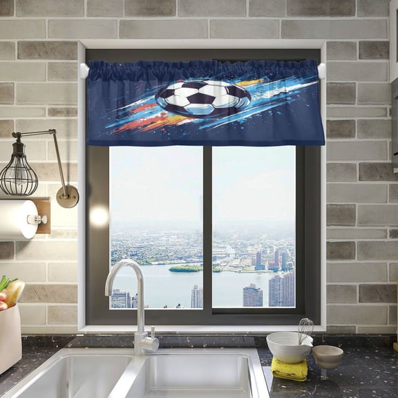 Soccer Ball in Space Curtain Valances Window Treatment Rod Pocket Drape Valance 54" X 18" for Kitchen Living Room Bedroom
