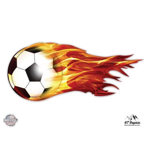 Soccer Ball on Fire Flames - 5" Vinyl Sticker - For Car Laptop I-Pad - Waterproof Decal