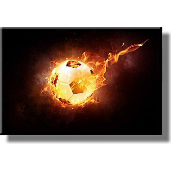 Soccer Ball on Fire Picture on Stretched Canvas, Wall Art decor, Ready to Hang!
