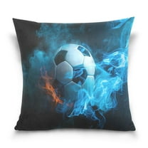 Soccer Ball with Fire Throw Pillow Covers Couch Pillowcases Decor for Bed Sofa 16" x 16"