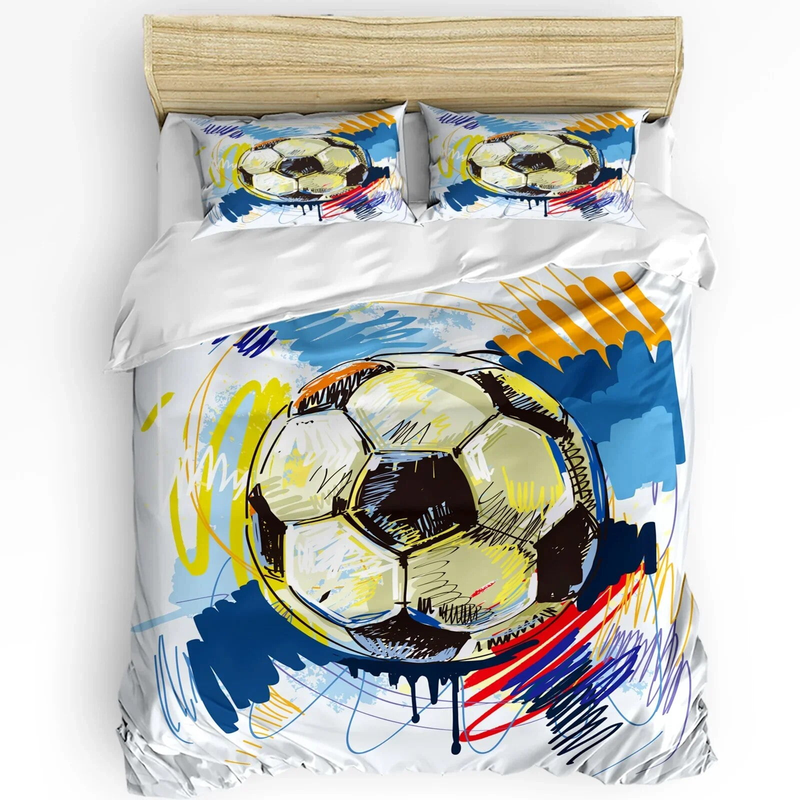 Soccer Balls Football Design Bedding Set 3pcs Duvet Cover Pillowcase
