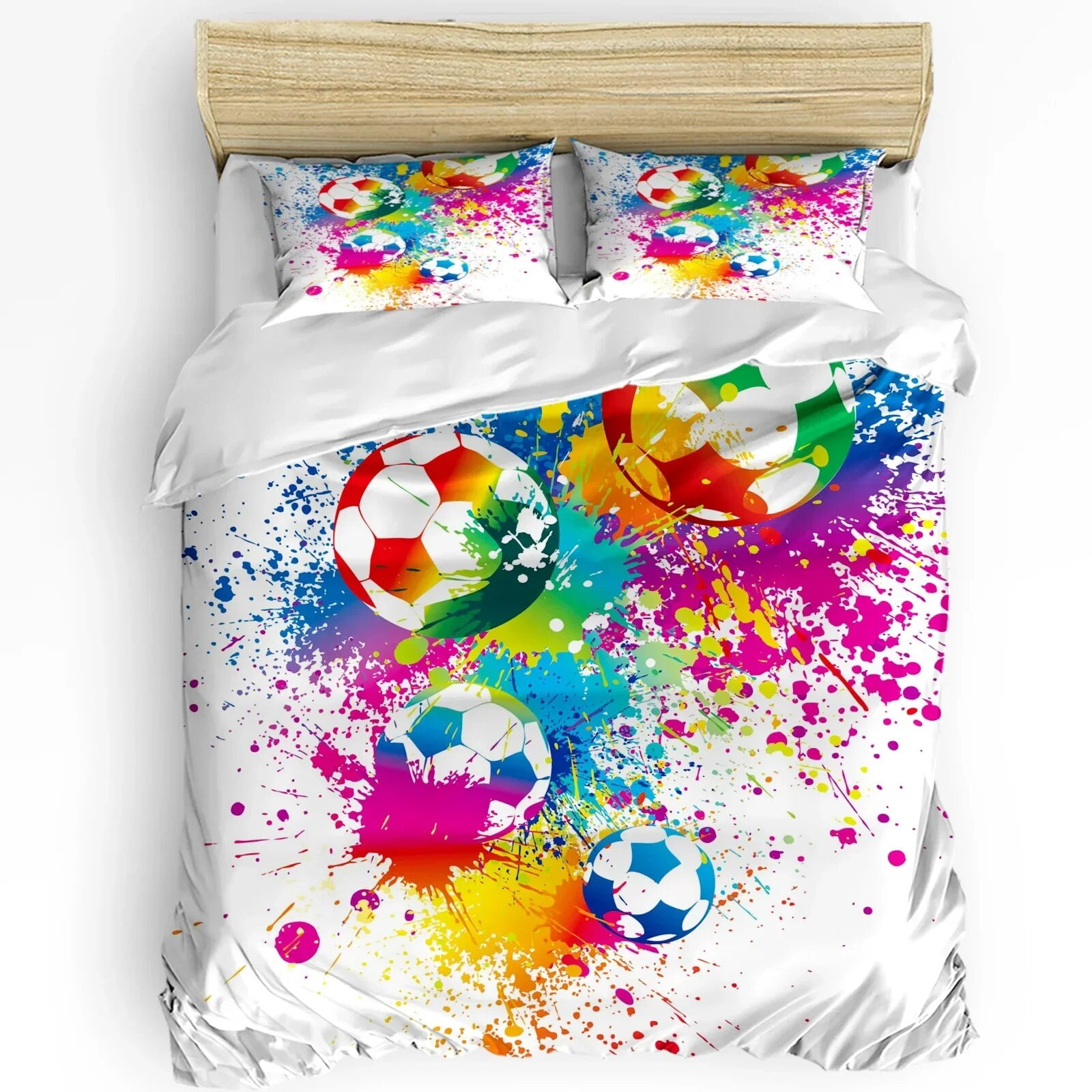 Soccer Balls Football Design Bedding Set 3pcs Duvet Cover Pillowcase