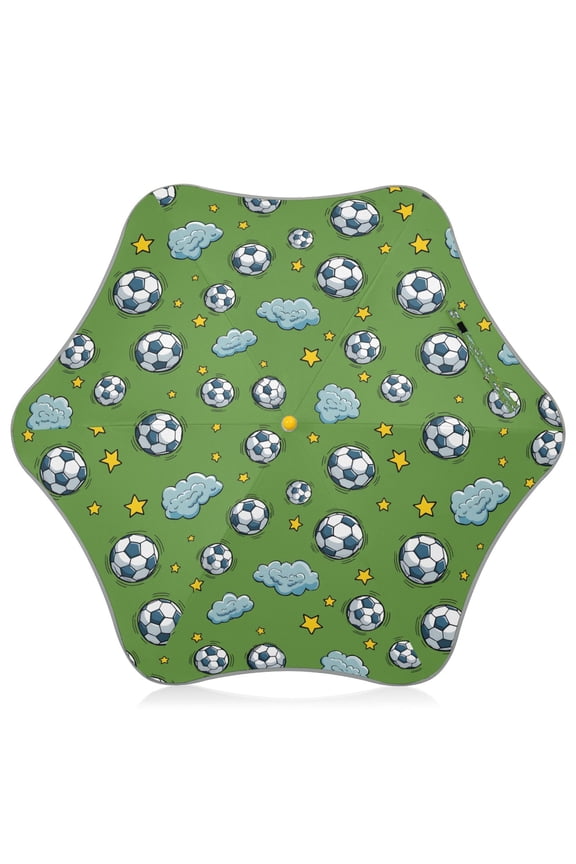 Soccer Balls Pattern Kids Umbrella Rain Umbrella Clear Grip Handle Folding Umbrellas UV50+ 35in
