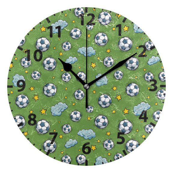 Soccer Balls Pattern Wall Clock 10in Round Artistic Oil Painting Home Decor Desk Table Clock