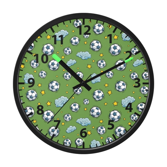 Soccer Balls Pattern Wall Clock 12 Inch Voice Activated Night Light Silent Non Ticking