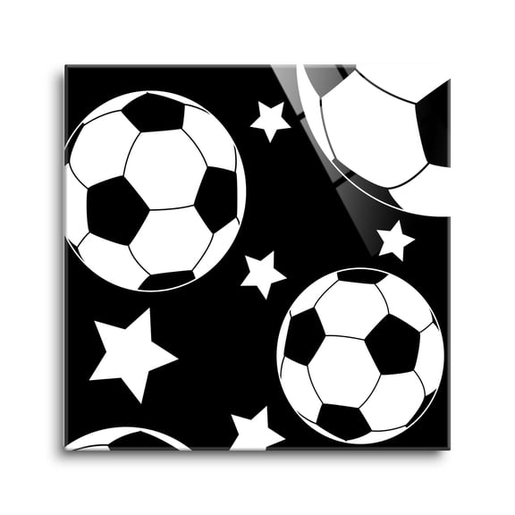 Soccer Balls White Stars 12 x 12 Glass Wall Hanging Sign