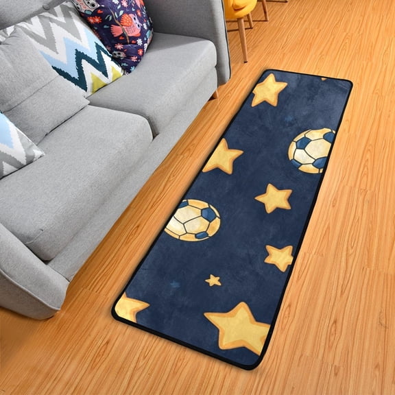 Soccer Balls with Stars Long Floor Mat Runner Rug Area Mat Noise Reduction Water Absorbent Non-Slip 72" x 24"
