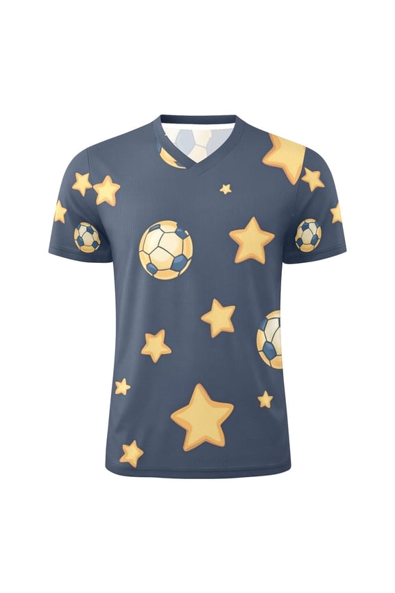 Soccer Balls with Stars Men's Sports Jerseys Athletic T-Shirt Football Referee Short Sleeves Shirt L