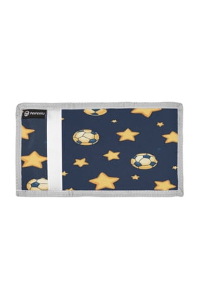 Soccer Balls with Stars Trifold Wallets Card Holders Coin Pockets with Lanyards Portable Unisex