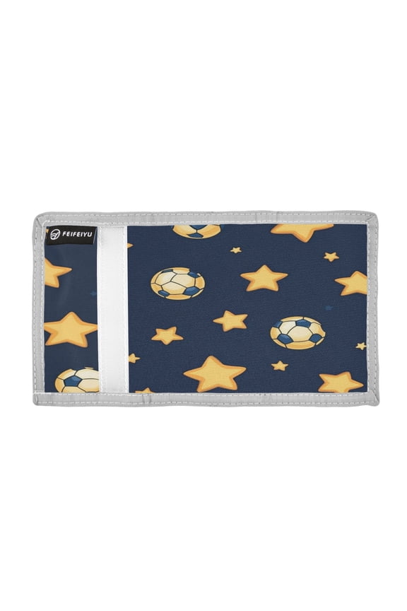 Soccer Balls with Stars Trifold Wallets Card Holders Coin Pockets with Lanyards Portable Unisex