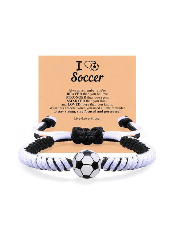 Soccer Baseball Basketball Bracelet Gifts for Boys Girls, Adjustable Handmade Braided Rope Silicone Bead Wristbands Bracelet, Sports Lover Teens Players Team Accessories Stuff Jewelry Gift for 6-16
