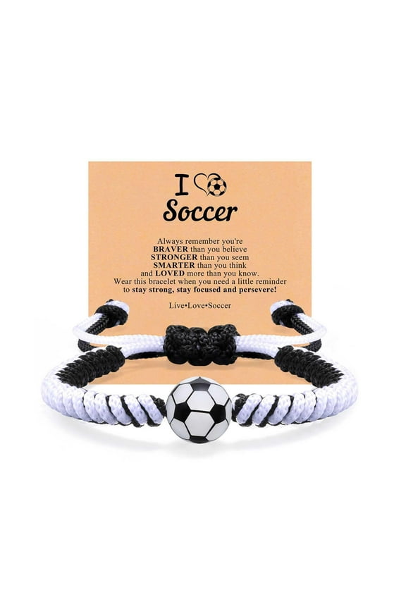 Soccer Baseball Basketball Bracelet Gifts for Boys Girls, Adjustable Handmade Braided Rope Silicone Bead Wristbands Bracelet, Sports Lover Teens Players Team Accessories Stuff Jewelry Gift for 6-16
