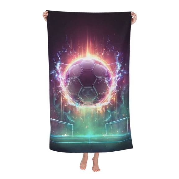 Soccer Beach Towel 32 X 52 Inch, Electric Fire Soccer Field, Microfiber Quick Dry Sand Resistant Towel For Outdoor Fun
