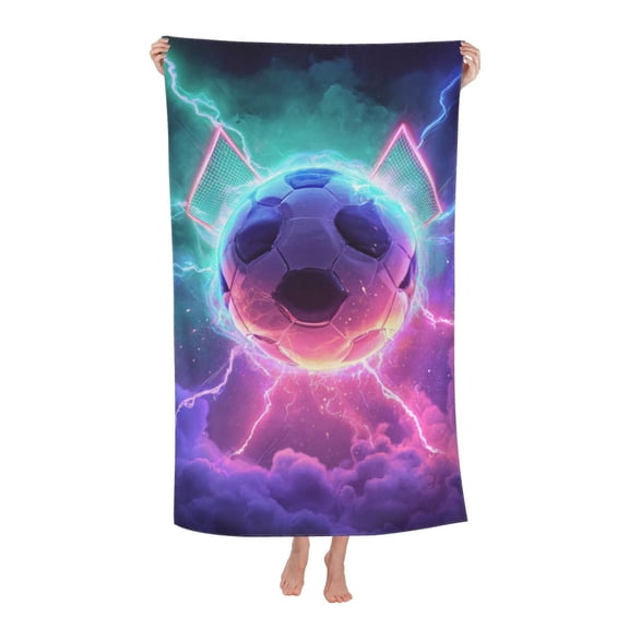 Soccer Beach Towel 32 X 52 Inch, Neon Goal Vapor Design, Microfiber Quick Dry Sand Resistant Towel For Active Lifestyle