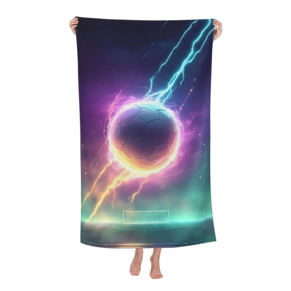 Soccer Beach Towel 32 X 52 Inch, Thunder Lightning Strike Design, Microfiber Quick Dry Sand Resistant Towel For Sports Events