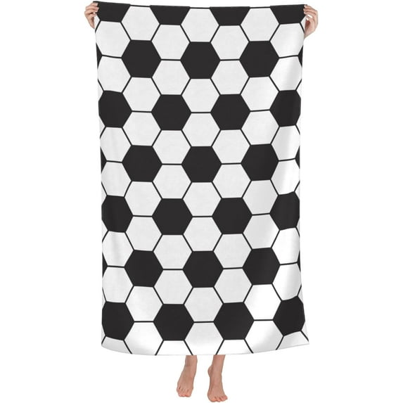 Soccer Beach Towel 32x52in Microfiber Quick Dry Bath White and Black Big Towels Soft Lightweight Pool Classic Sport Oversized Towels Sand Free Travel Swimming Decor Gifts for Women Adults