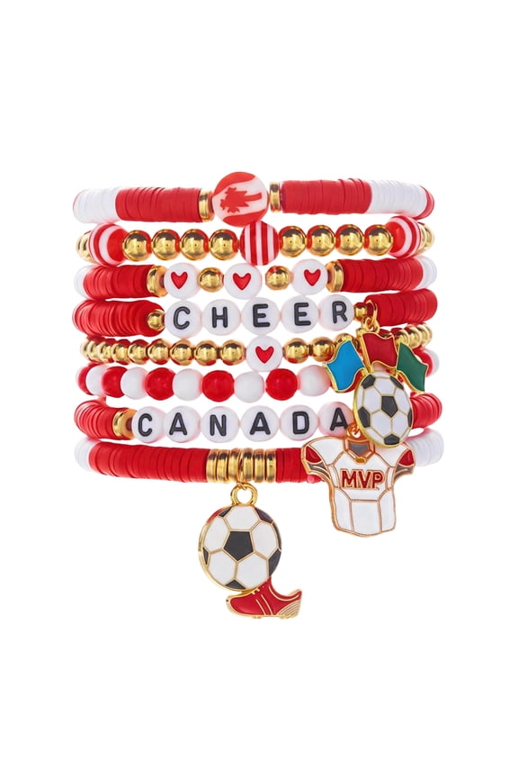 Soccer Beaded Bracelets for Sports Fans Stretch Friendship Bracelets with Team Colors, Elastic Fit for Game Day, Christmas Gifts, Coaches, Moms, Teens & Adults, Durable Plastic