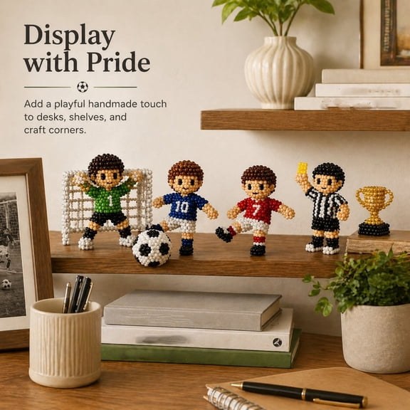 Soccer Beading Kit, DIY Beaded Soccer Craft Set With Player Trophy Designs And Beginner Friendly Instructions, Handmade Hobby Gift for Teens Adults Sports Fans Desk Shelf Decoration