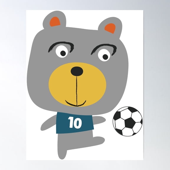 Soccer Bear, No. 10 Poster Wall Art, Modern Wall Decor, 12x18 UNFRAMED