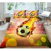 Soccer Bedding Sets,3D Sports Themed Bedding All-Season Quilted Duvet for Children Boy Girl Teen Kids 3Piece 1 Quilt Cover 2 Pillow Sham