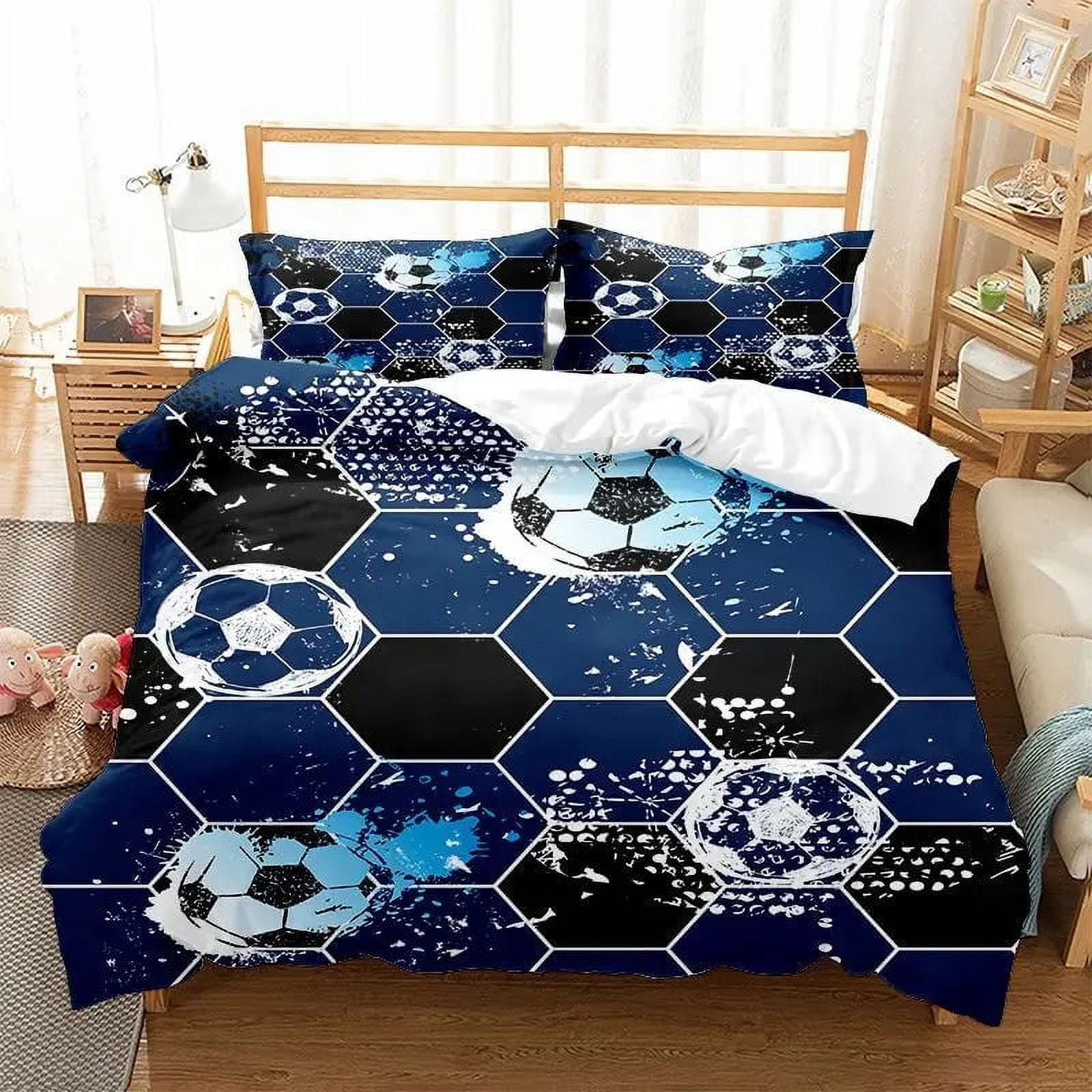 Soccer Bedding Sets,3D Sports Themed Bedding AllSeason Quilted Duvet