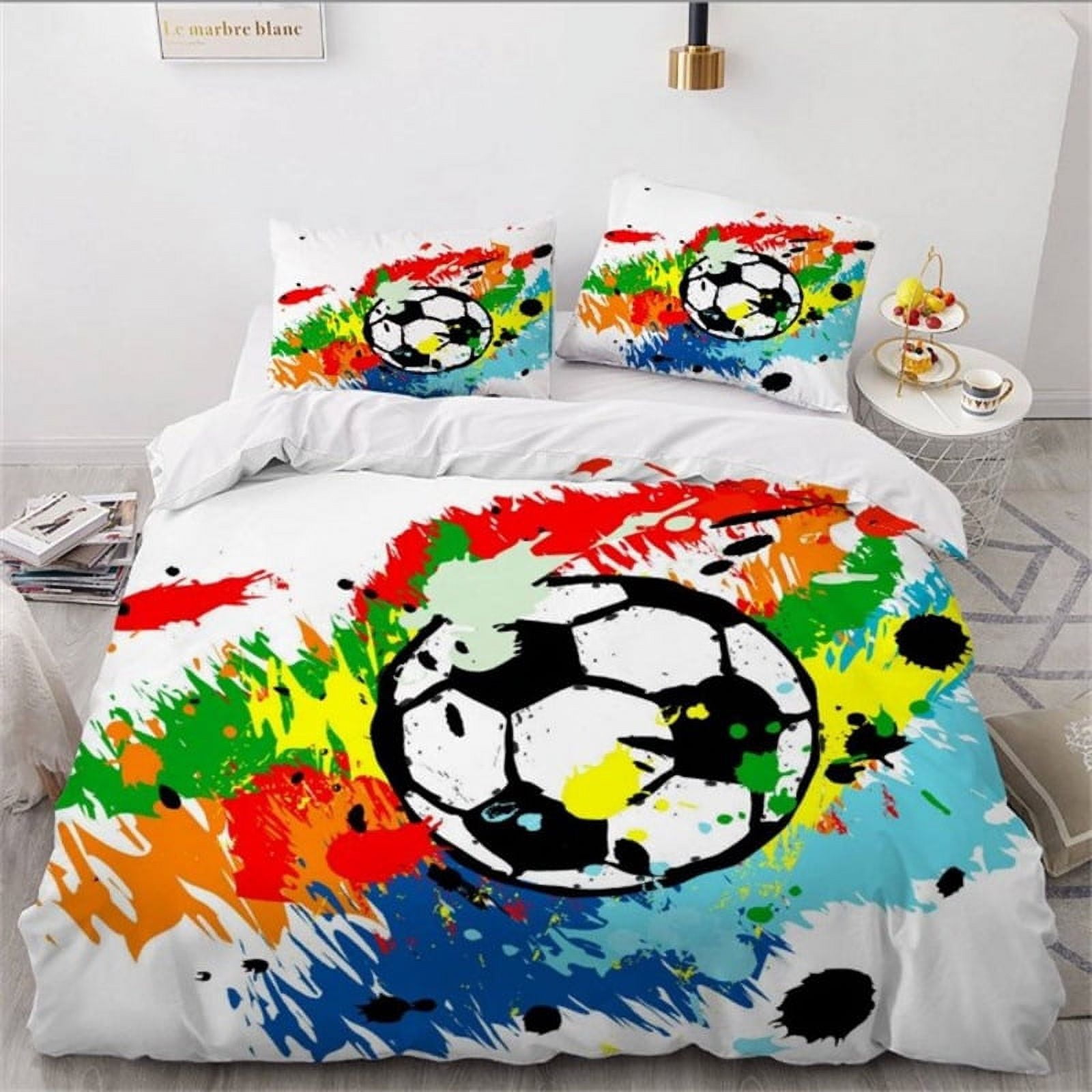 Soccer Bedding Sets,3D Sports Themed Bedding AllSeason Quilted Duvet