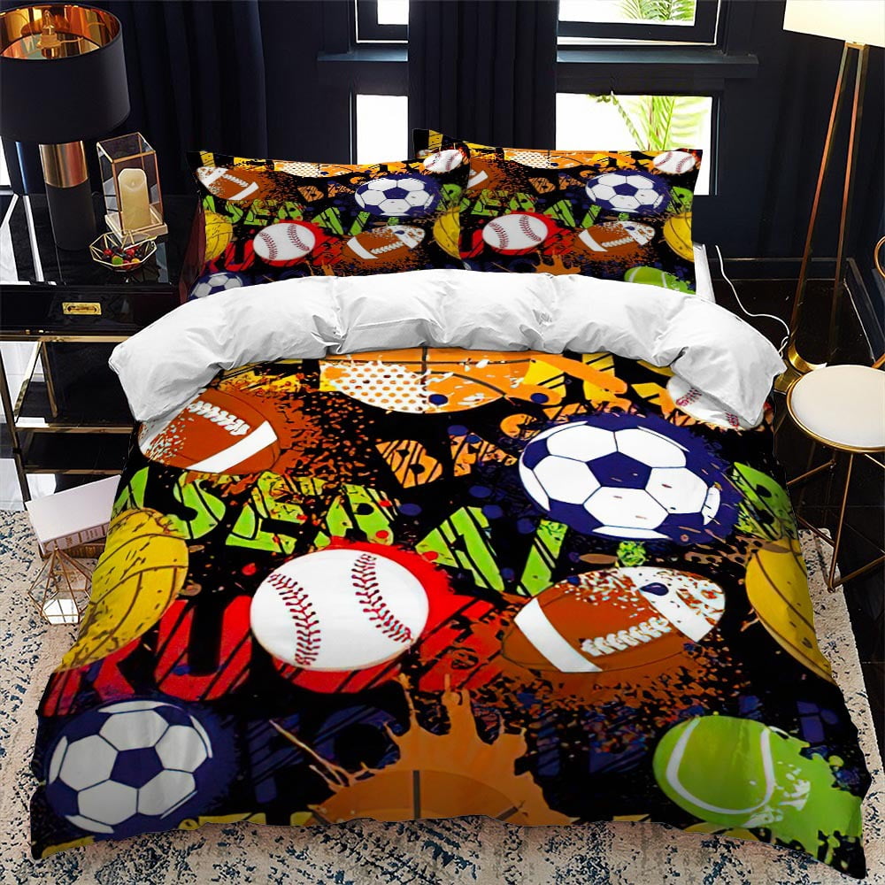 Soccer Bedding Sets,3D Sports Themed Bedding AllSeason Quilted Duvet